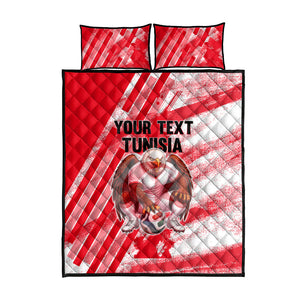 Personalized Tunisia Football Quilt Bed Set Tunisian Flag Carthage Eagles Mascot Grunge Style