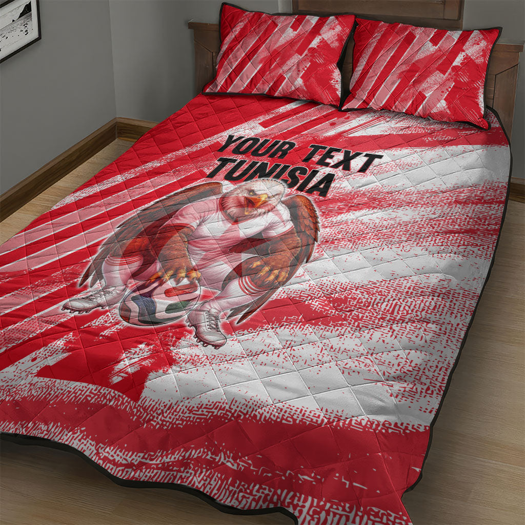 Personalized Tunisia Football Quilt Bed Set Tunisian Flag Carthage Eagles Mascot Grunge Style