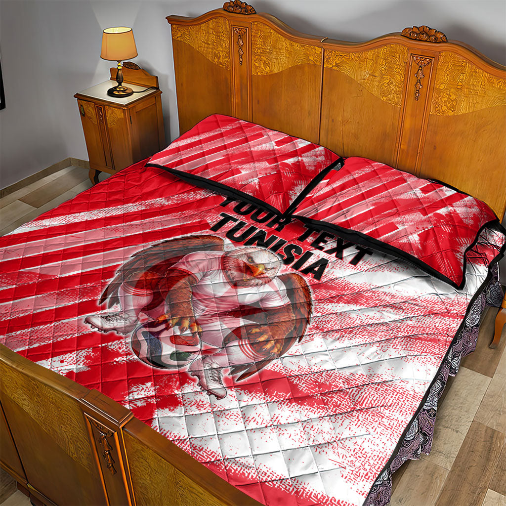 Personalized Tunisia Football Quilt Bed Set Tunisian Flag Carthage Eagles Mascot Grunge Style