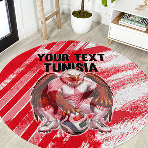 Personalized Tunisia Football Round Carpet Tunisian Flag Carthage Eagles Mascot Grunge Style