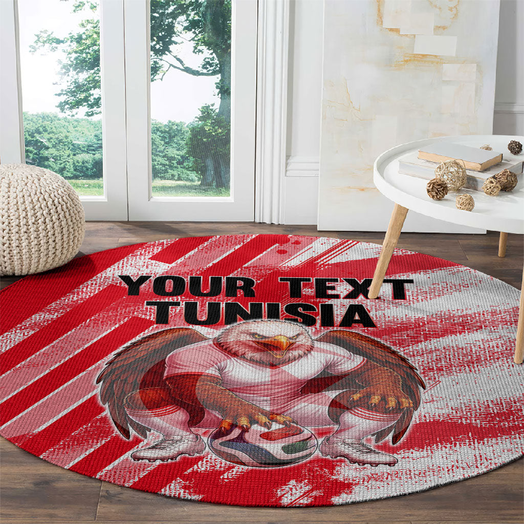 Personalized Tunisia Football Round Carpet Tunisian Flag Carthage Eagles Mascot Grunge Style