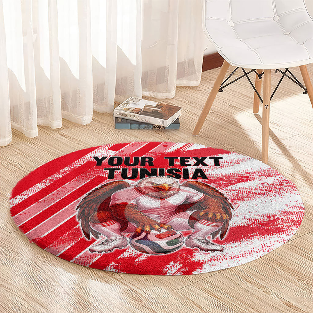 Personalized Tunisia Football Round Carpet Tunisian Flag Carthage Eagles Mascot Grunge Style