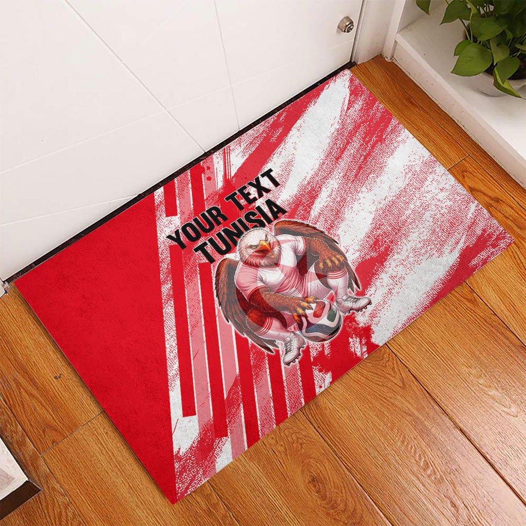 Personalized Tunisia Football Rubber Doormat Tunisian Flag Carthage Eagles Mascot Grunge Style