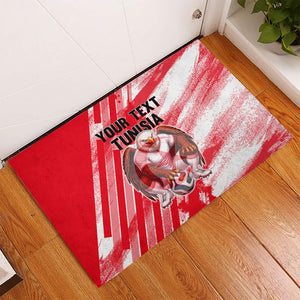 Personalized Tunisia Football Rubber Doormat Tunisian Flag Carthage Eagles Mascot Grunge Style