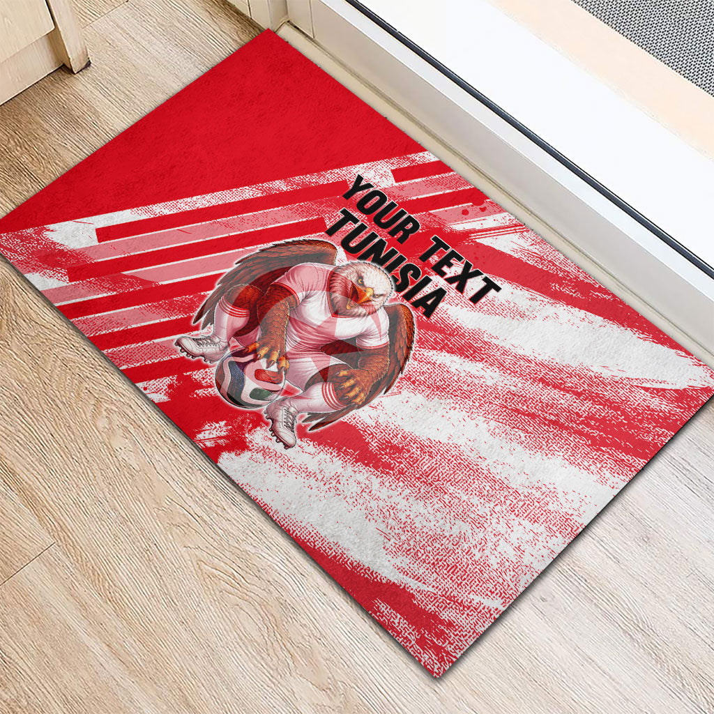 Personalized Tunisia Football Rubber Doormat Tunisian Flag Carthage Eagles Mascot Grunge Style