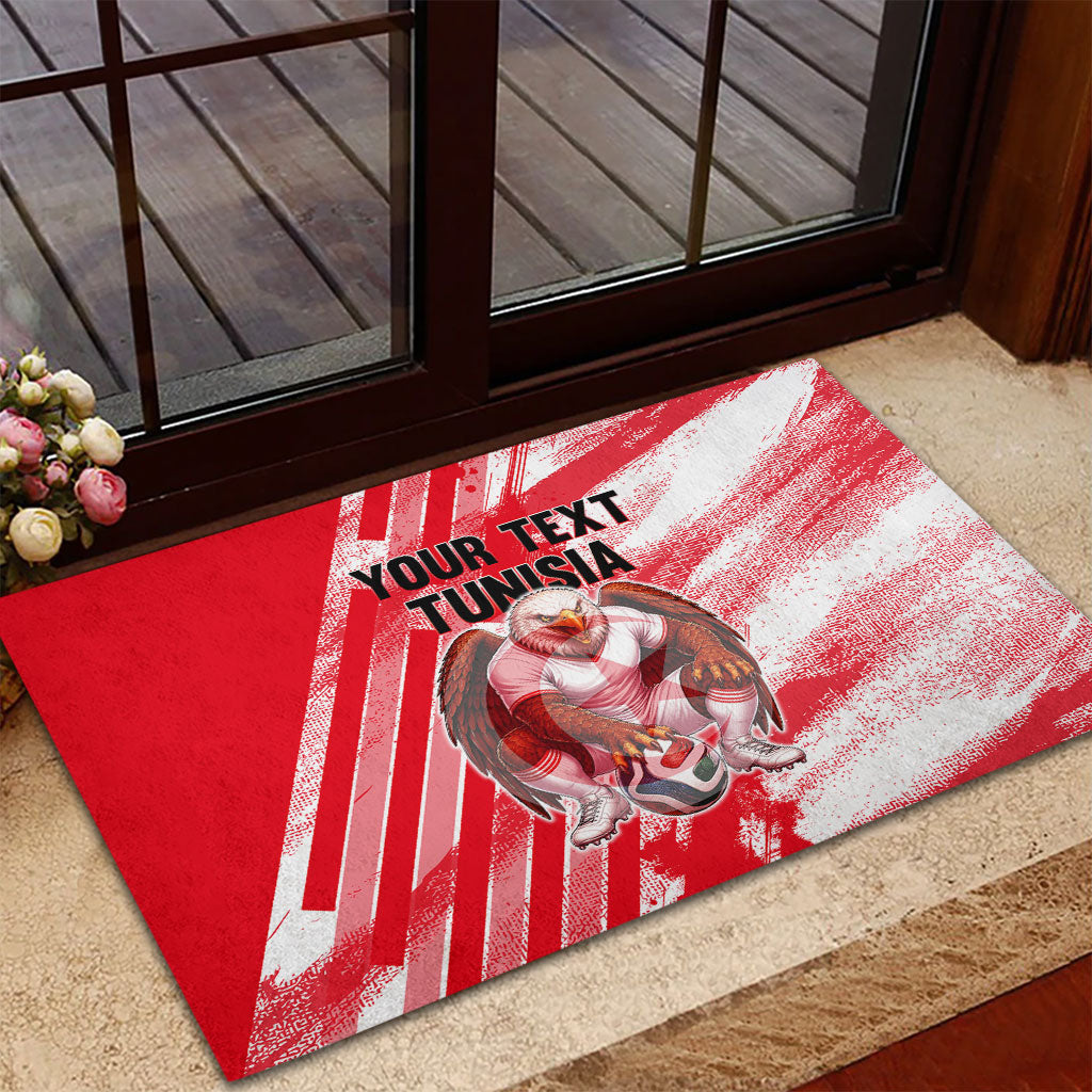 Personalized Tunisia Football Rubber Doormat Tunisian Flag Carthage Eagles Mascot Grunge Style