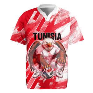 Personalized Tunisia Football Rugby Jersey Tunisian Flag Carthage Eagles Mascot Grunge Style