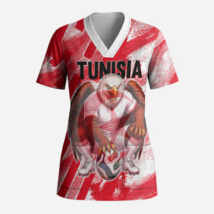 Personalized Tunisia Football Scrub Top Tunisian Flag Carthage Eagles Mascot Grunge Style