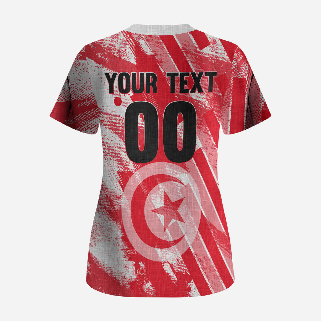 Personalized Tunisia Football Scrub Top Tunisian Flag Carthage Eagles Mascot Grunge Style