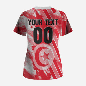 Personalized Tunisia Football Scrub Top Tunisian Flag Carthage Eagles Mascot Grunge Style