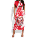 Personalized Tunisia Football Short Sleeve Bodycon Dress Tunisian Flag Carthage Eagles Mascot Grunge Style