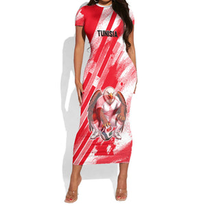 Personalized Tunisia Football Short Sleeve Bodycon Dress Tunisian Flag Carthage Eagles Mascot Grunge Style
