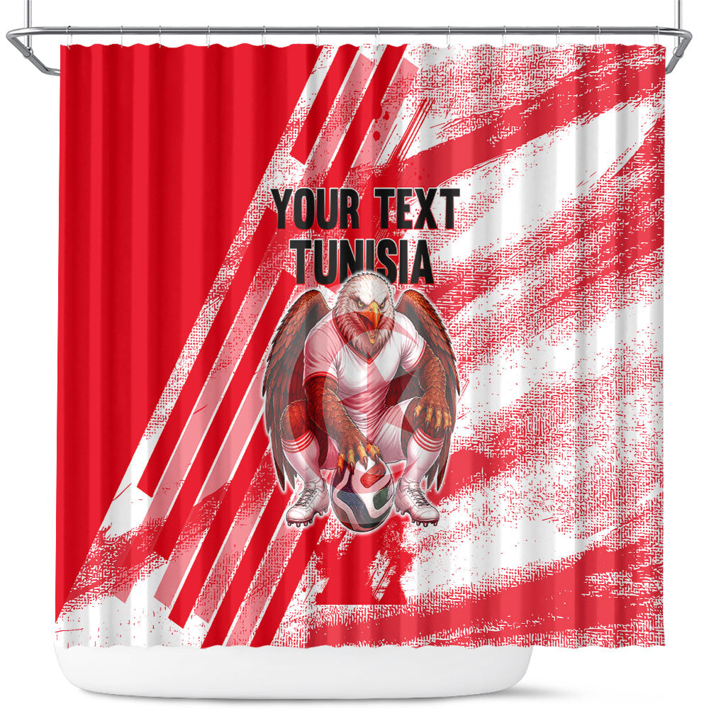 Personalized Tunisia Football Shower Curtain Tunisian Flag Carthage Eagles Mascot Grunge Style