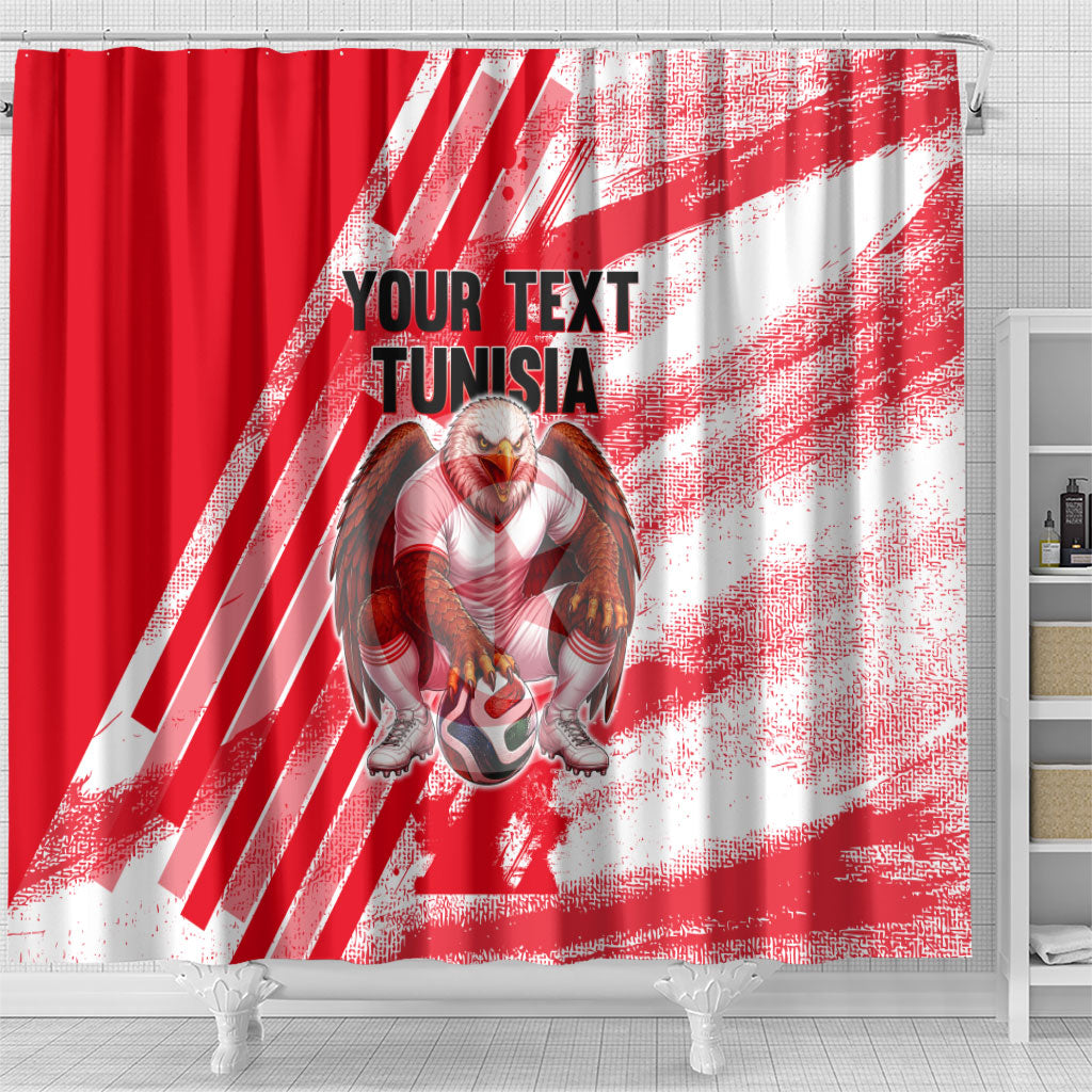 Personalized Tunisia Football Shower Curtain Tunisian Flag Carthage Eagles Mascot Grunge Style