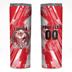 Personalized Tunisia Football Skinny Tumbler Tunisian Flag Carthage Eagles Mascot Grunge Style