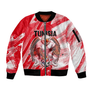 Personalized Tunisia Football Sleeve Zip Bomber Jacket Tunisian Flag Carthage Eagles Mascot Grunge Style