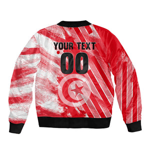 Personalized Tunisia Football Sleeve Zip Bomber Jacket Tunisian Flag Carthage Eagles Mascot Grunge Style