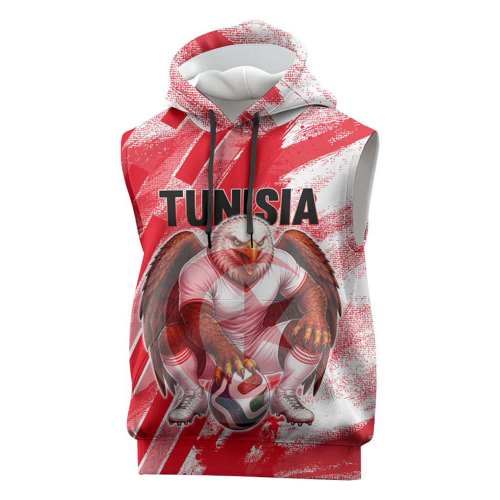 Personalized Tunisia Football Sleeveless Hoodie Tunisian Flag Carthage Eagles Mascot Grunge Style