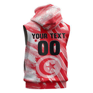 Personalized Tunisia Football Sleeveless Hoodie Tunisian Flag Carthage Eagles Mascot Grunge Style