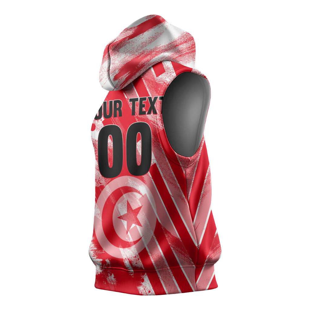 Personalized Tunisia Football Sleeveless Hoodie Tunisian Flag Carthage Eagles Mascot Grunge Style