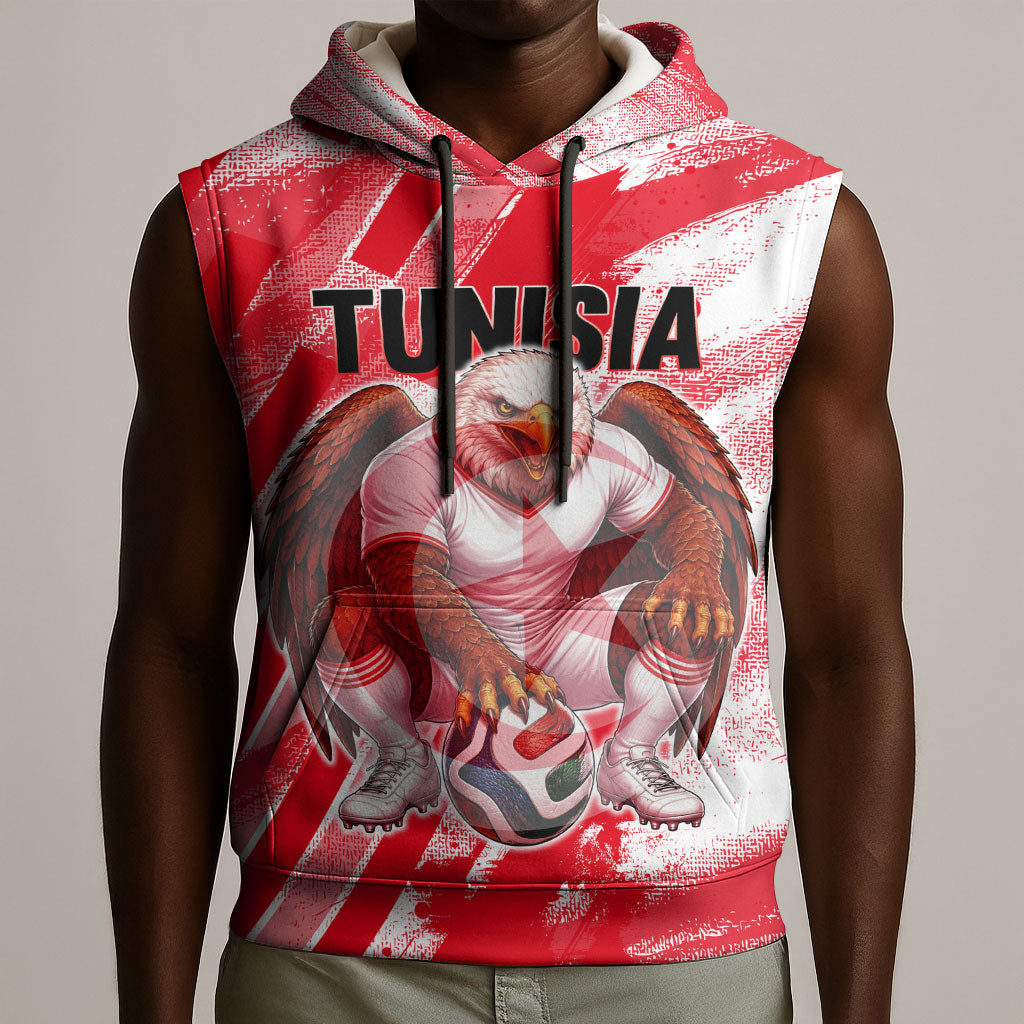 Personalized Tunisia Football Sleeveless Hoodie Tunisian Flag Carthage Eagles Mascot Grunge Style