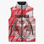 Personalized Tunisia Football Sleeveless Puffer Jacket Tunisian Flag Carthage Eagles Mascot Grunge Style
