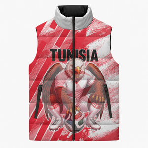 Personalized Tunisia Football Sleeveless Puffer Jacket Tunisian Flag Carthage Eagles Mascot Grunge Style