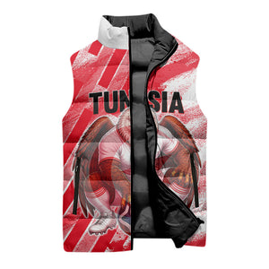 Personalized Tunisia Football Sleeveless Puffer Jacket Tunisian Flag Carthage Eagles Mascot Grunge Style