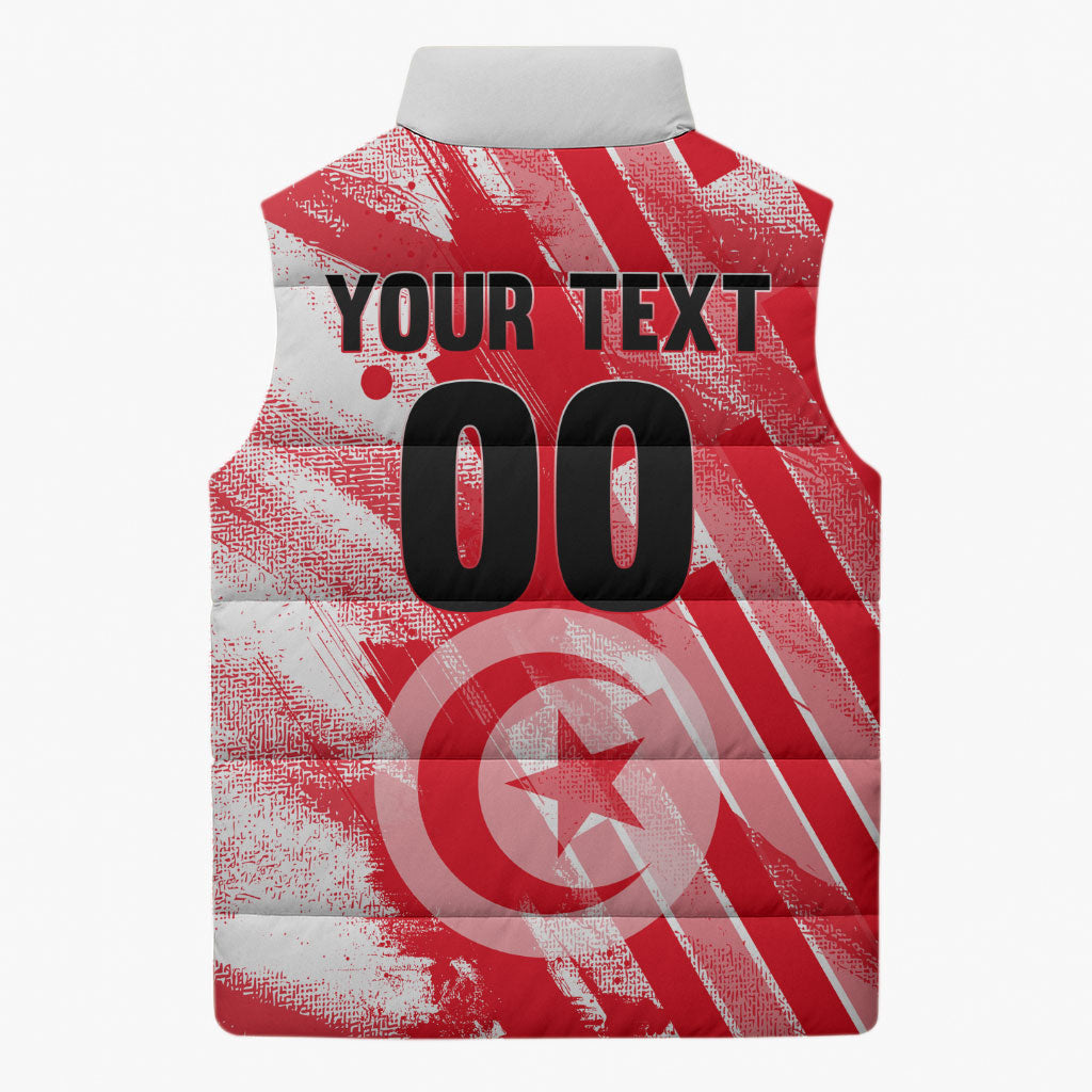 Personalized Tunisia Football Sleeveless Puffer Jacket Tunisian Flag Carthage Eagles Mascot Grunge Style