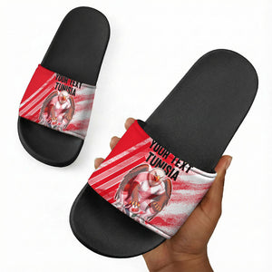 Personalized Tunisia Football Slide Sandals Tunisian Flag Carthage Eagles Mascot Grunge Style