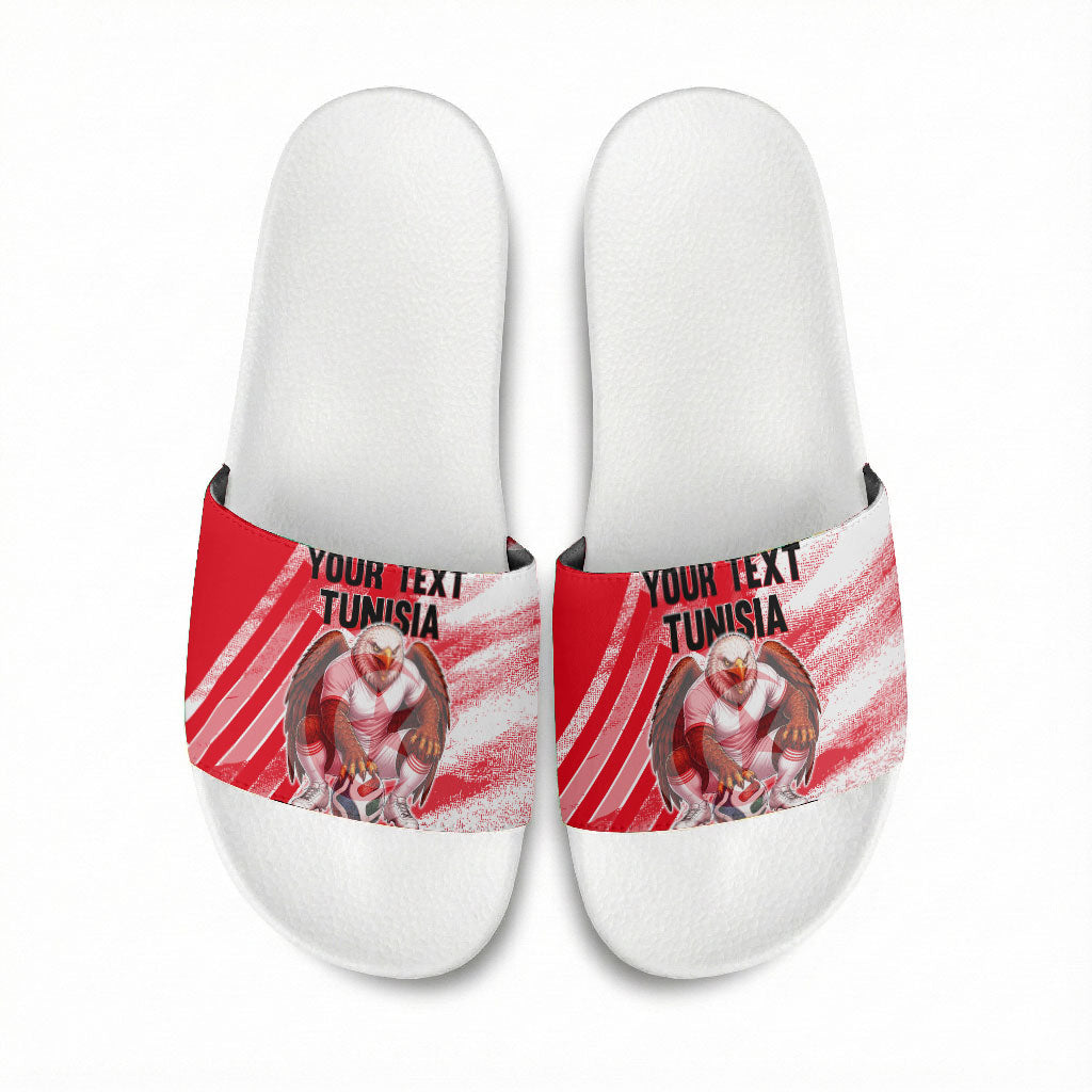 Personalized Tunisia Football Slide Sandals Tunisian Flag Carthage Eagles Mascot Grunge Style