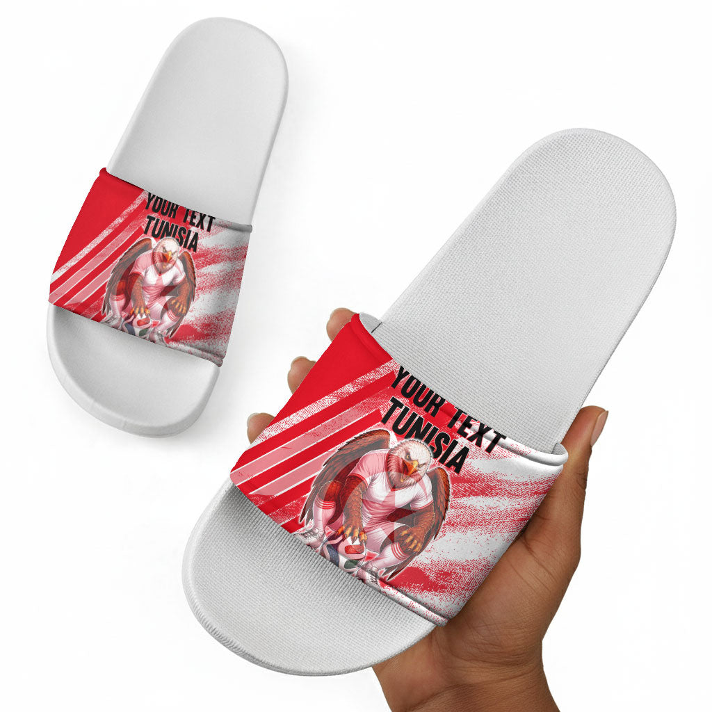 Personalized Tunisia Football Slide Sandals Tunisian Flag Carthage Eagles Mascot Grunge Style