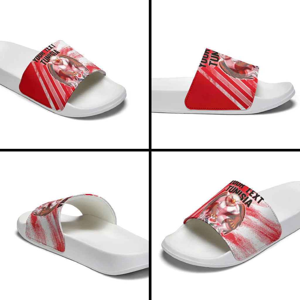 Personalized Tunisia Football Slide Sandals Tunisian Flag Carthage Eagles Mascot Grunge Style