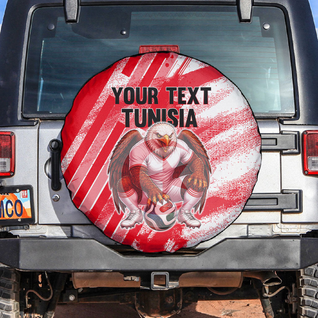 Personalized Tunisia Football Spare Tire Cover Tunisian Flag Carthage Eagles Mascot Grunge Style