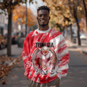 Personalized Tunisia Football Sweatshirt Tunisian Flag Carthage Eagles Mascot Grunge Style