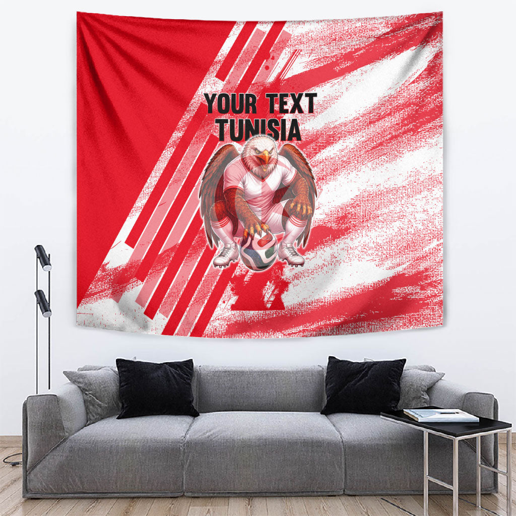 Personalized Tunisia Football Tapestry Tunisian Flag Carthage Eagles Mascot Grunge Style