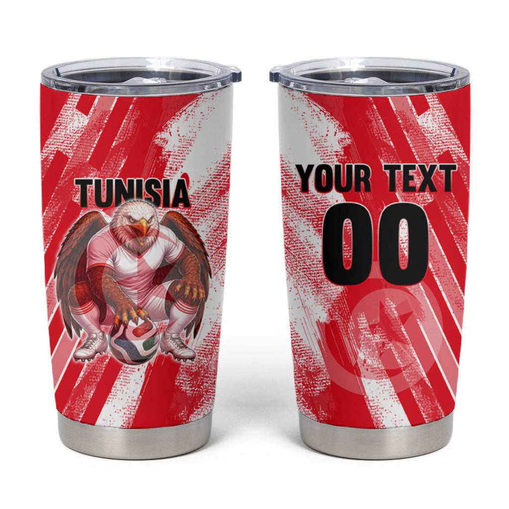 Personalized Tunisia Football Tumbler Cup Tunisian Flag Carthage Eagles Mascot Grunge Style