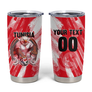 Personalized Tunisia Football Tumbler Cup Tunisian Flag Carthage Eagles Mascot Grunge Style