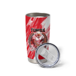 Personalized Tunisia Football Tumbler Cup Tunisian Flag Carthage Eagles Mascot Grunge Style