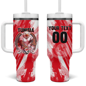 Personalized Tunisia Football Tumbler With Handle Tunisian Flag Carthage Eagles Mascot Grunge Style