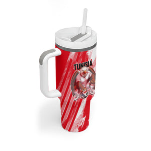 Personalized Tunisia Football Tumbler With Handle Tunisian Flag Carthage Eagles Mascot Grunge Style