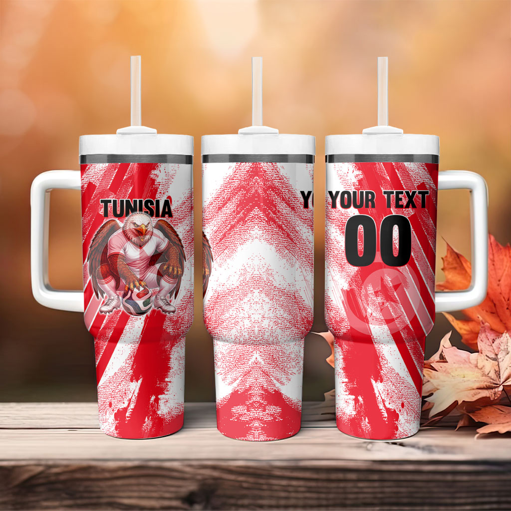 Personalized Tunisia Football Tumbler With Handle Tunisian Flag Carthage Eagles Mascot Grunge Style