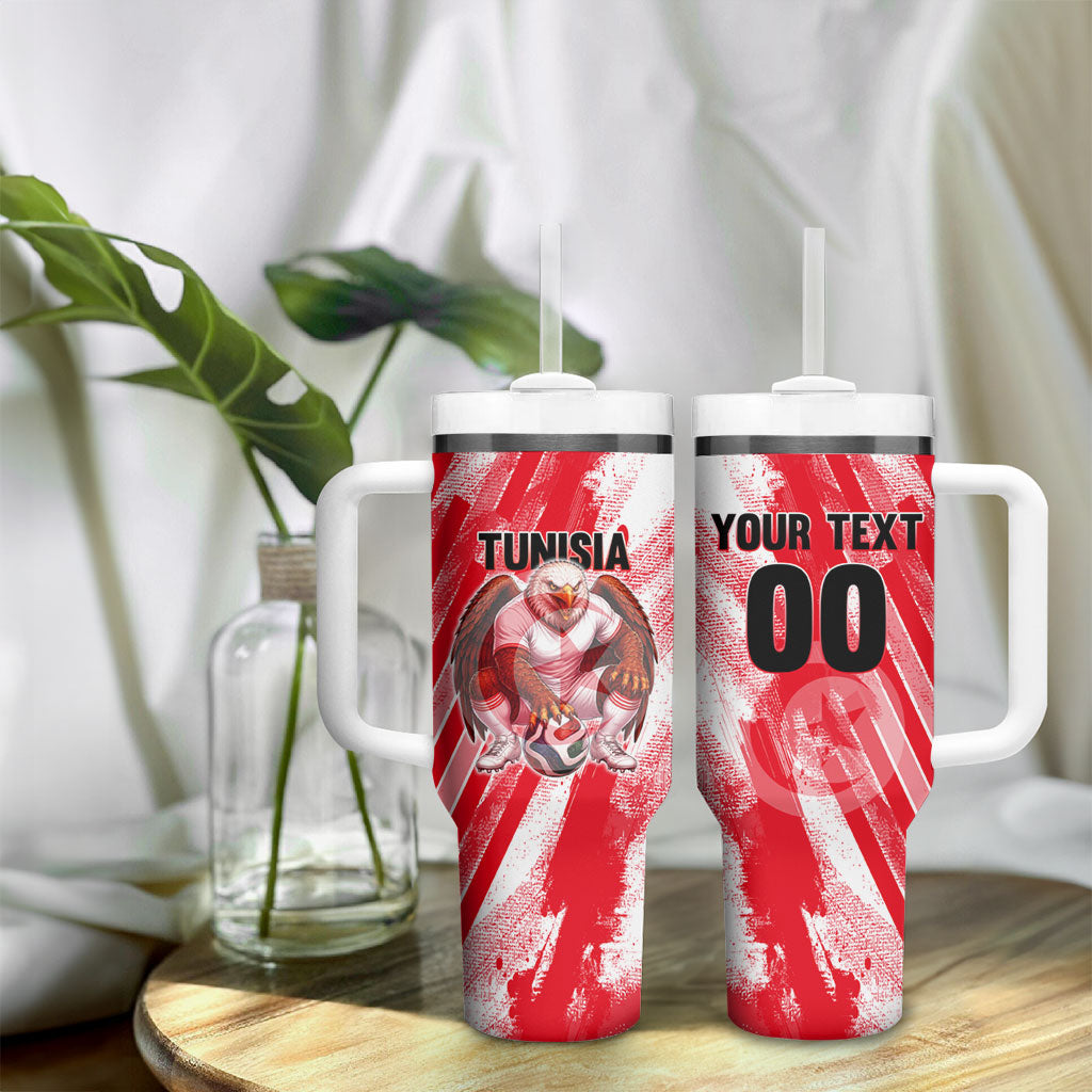 Personalized Tunisia Football Tumbler With Handle Tunisian Flag Carthage Eagles Mascot Grunge Style