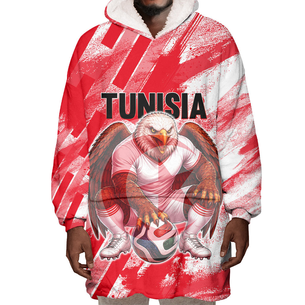 Personalized Tunisia Football Wearable Blanket Hoodie Tunisian Flag Carthage Eagles Mascot Grunge Style