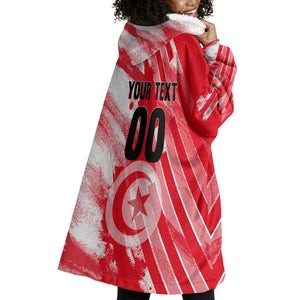 Personalized Tunisia Football Wearable Blanket Hoodie Tunisian Flag Carthage Eagles Mascot Grunge Style