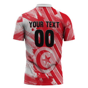 Personalized Tunisia Football Zipper Polo Shirt Tunisian Flag Carthage Eagles Mascot Grunge Style