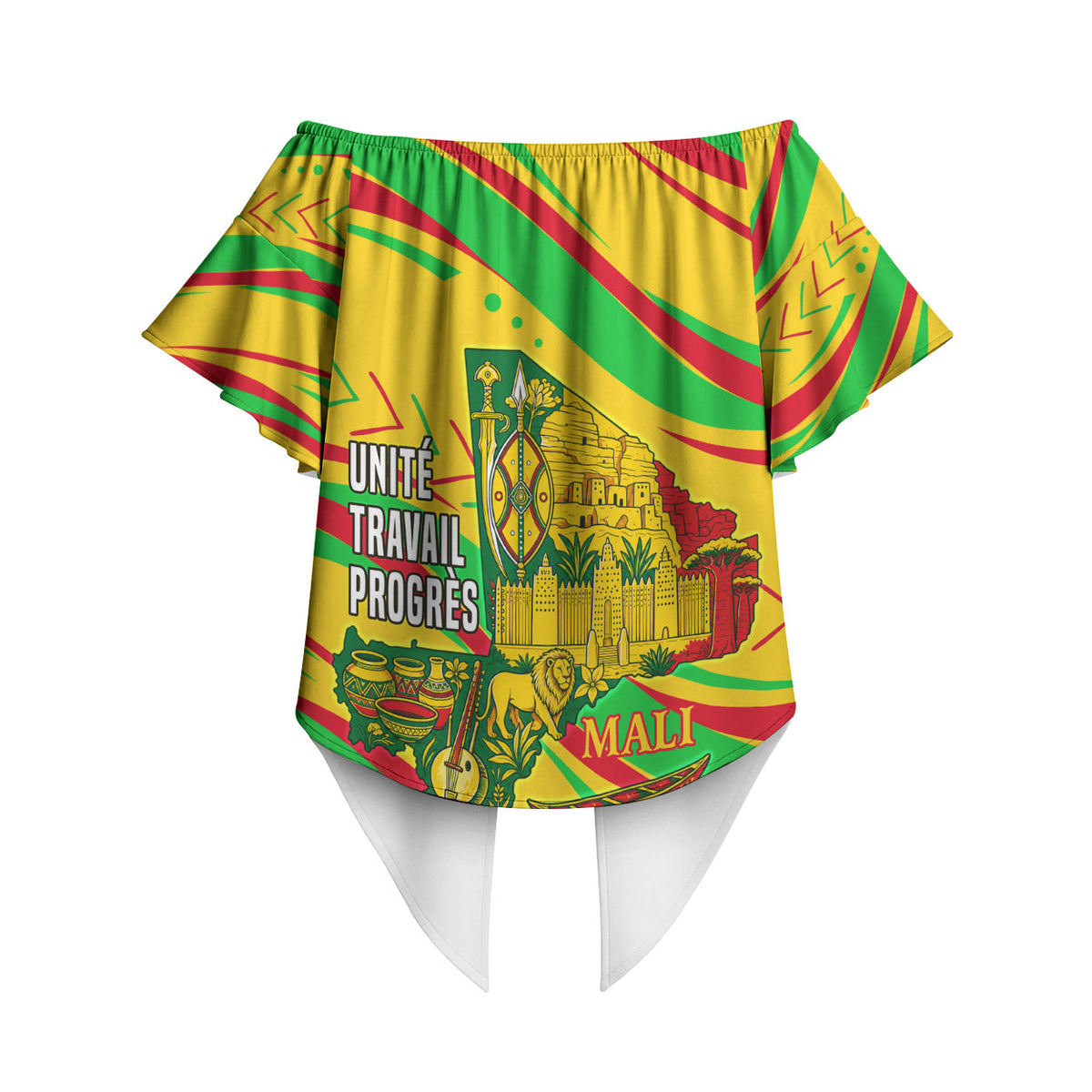 Mali Independence Day Off Shoulder Wrap Waist Top Traditional West African Cultural Pride Flag Colors