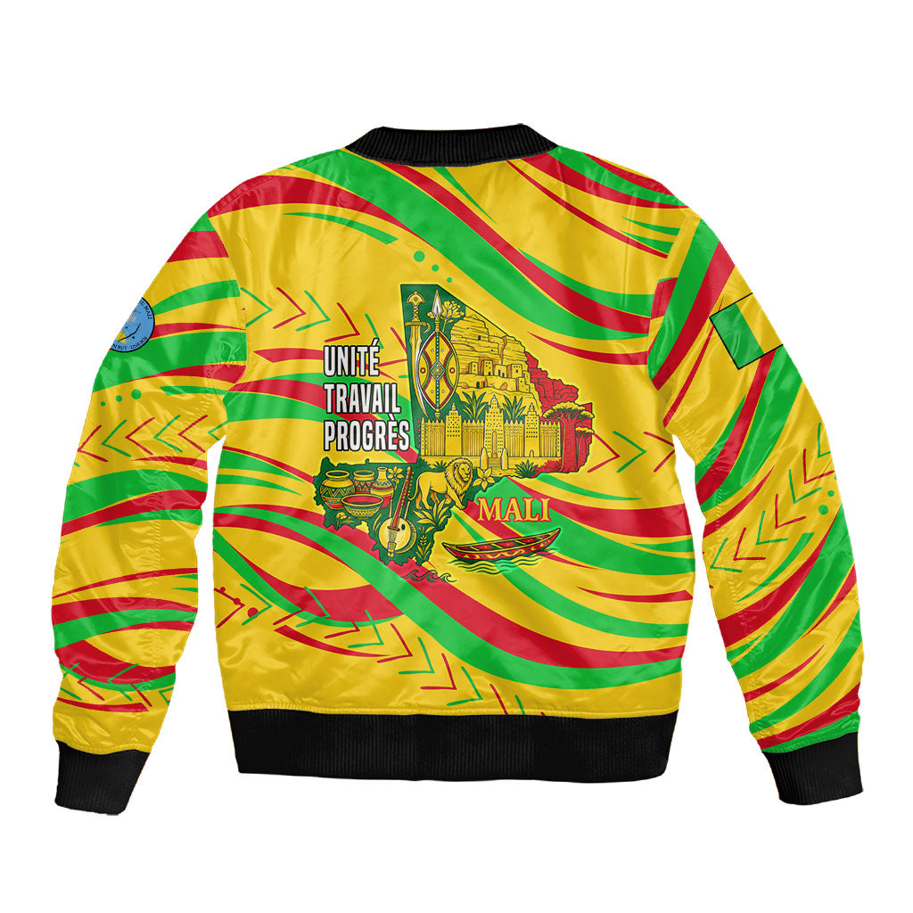 Mali Independence Day Sleeve Zip Bomber Jacket Traditional West African Cultural Pride Flag Colors