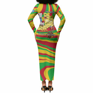 Mali Independence Day Long Sleeve Bodycon Dress West African Kora Musician Cultural