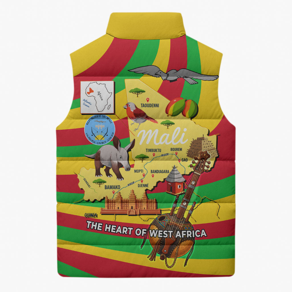 Mali Independence Day Sleeveless Puffer Jacket West African Kora Musician Cultural